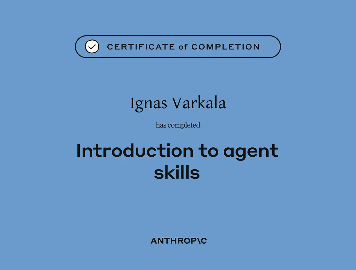 Introduction to Agent Skills certificate from Anthropic